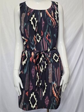 Love 21 Abstract Aztec Ikat Print Sleeveless Shift Dress Mini Boho Belted